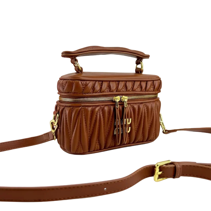 Miu Miu Matelassé Nappa Leather Vanity Case Crossbody Bag in Cognac 👜✨🤎