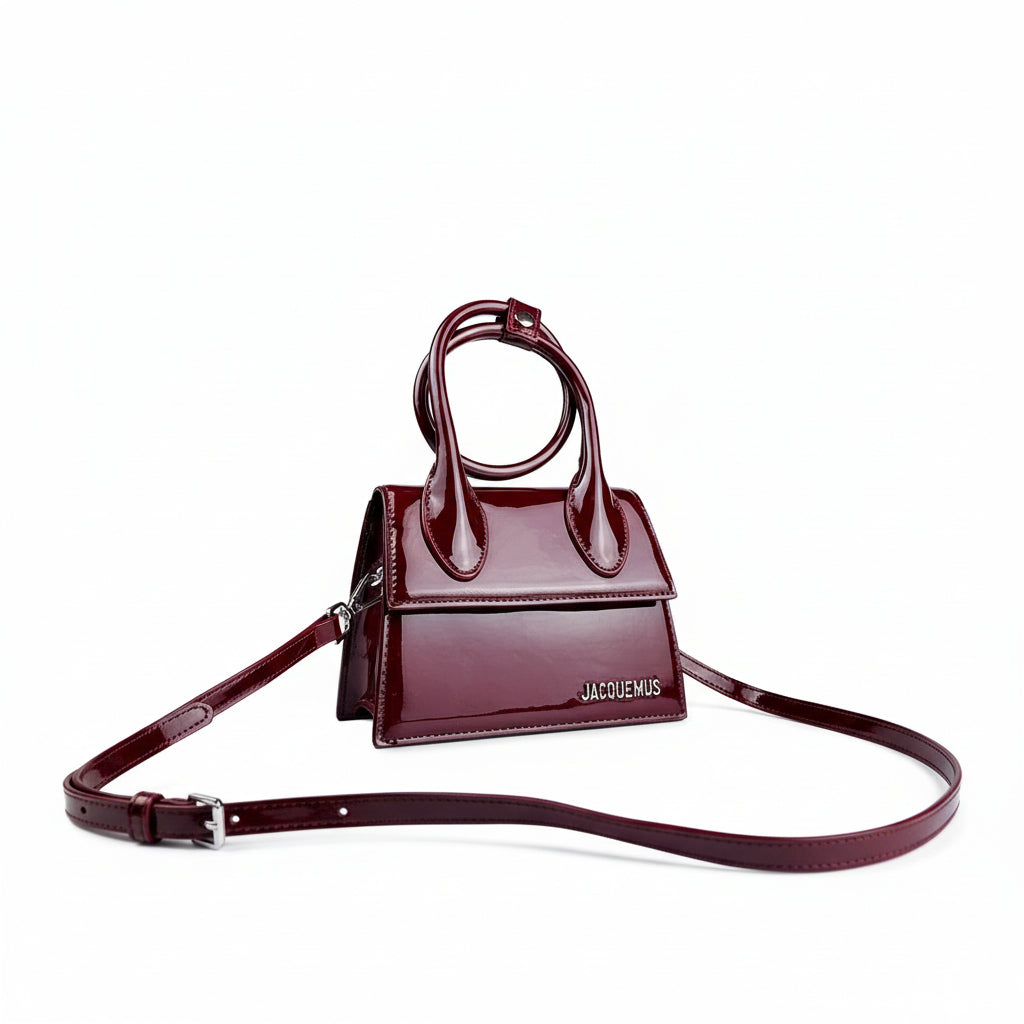 Jacquemus Le Chiquito Noeud in Burgundy Patent Leather 👜🍒✨