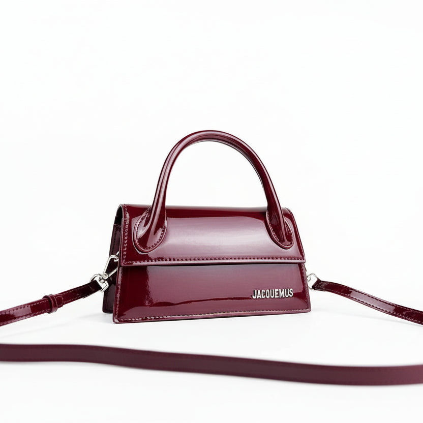 Jacquemus Le Chiquito Long Clutch in Burgundy Patent Leather 🍒👜✨