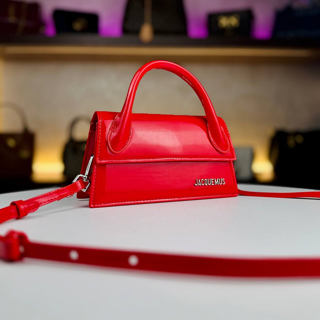 Jacquemus Le Chiquito Long Clutch in Burgundy Patent Leather 🍒👜✨