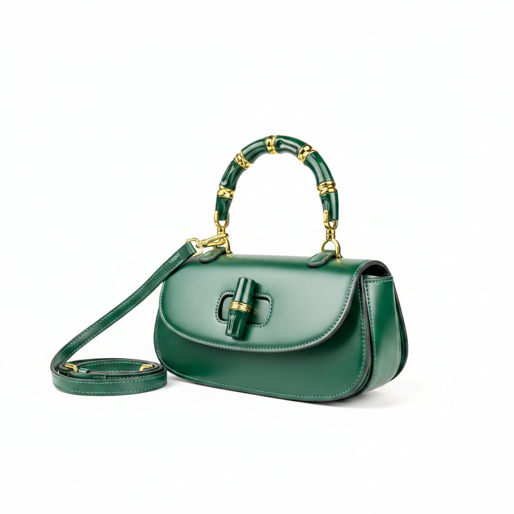 Gucci Green Leather Bag with Bamboo Handle 💚👜