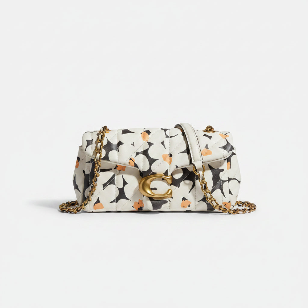 Floral Quilted Chain Shoulder Bag with Gold-Tone C Clasp 🌸👜✨