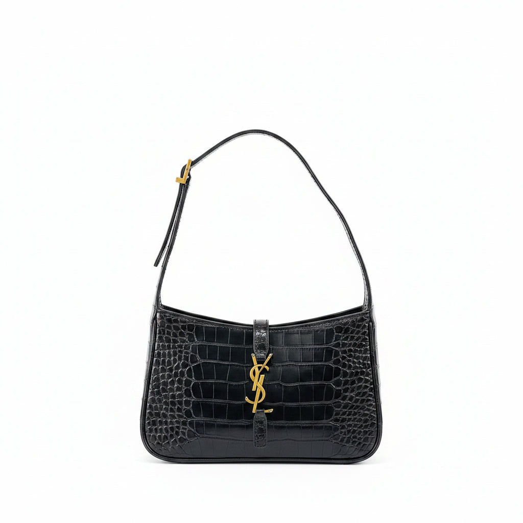 Saint Laurent Crocodile Embossed Leather Shoulder Bag in Black 🖤