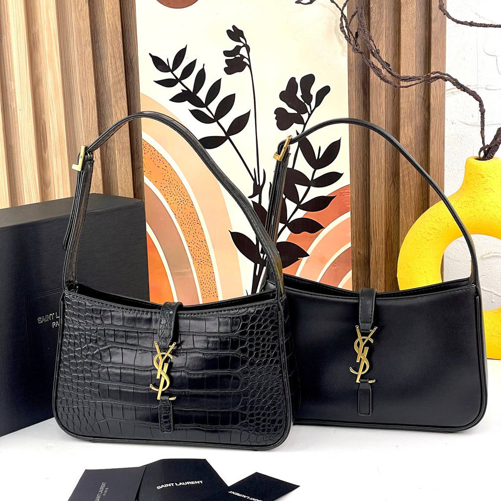 Saint Laurent Crocodile Embossed Leather Shoulder Bag in Black 🖤