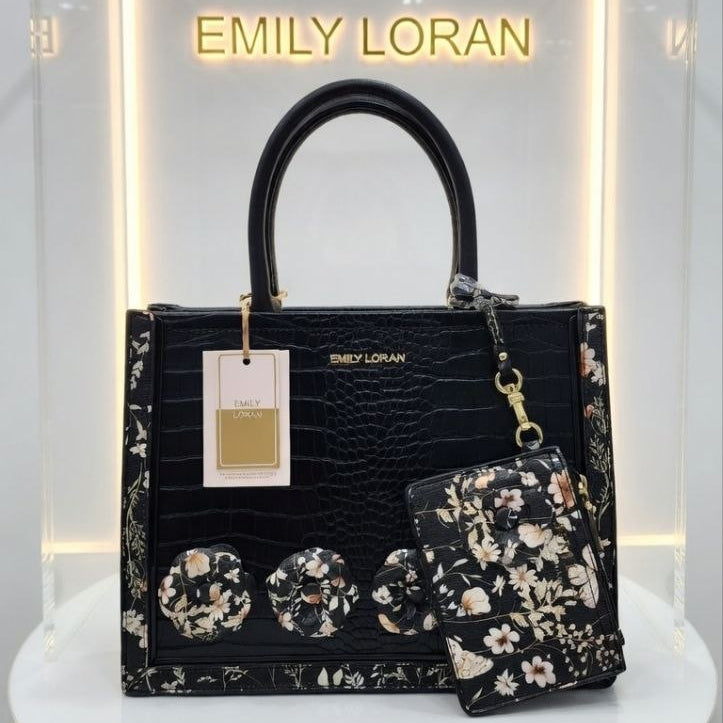 Emily Loran Floral Embellished Handbag with Matching Wallet 🌸👜