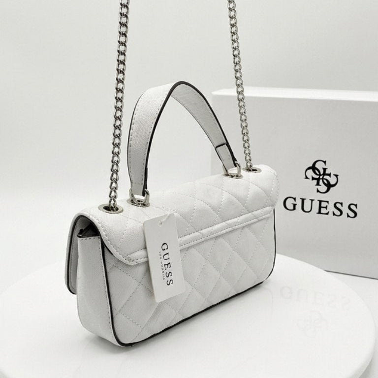 Guess Quilted Patent Leather Chain Bag in White 🤍✨