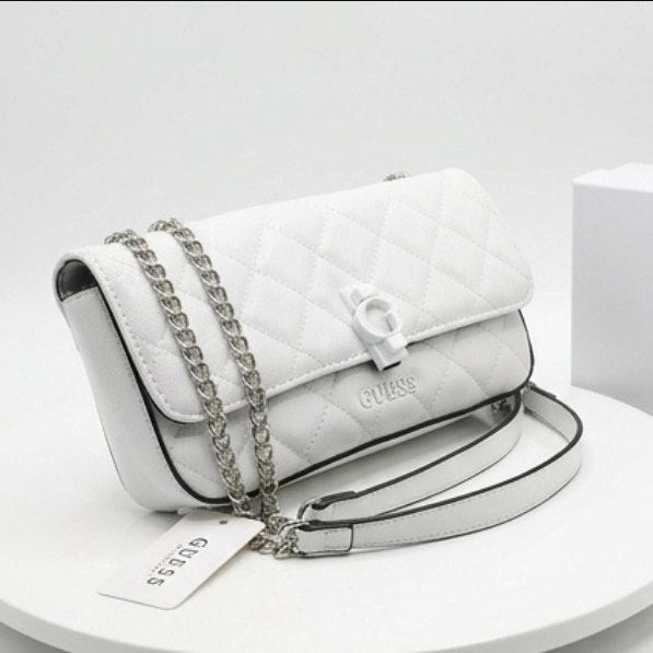 Guess Quilted Patent Leather Chain Bag in White 🤍✨