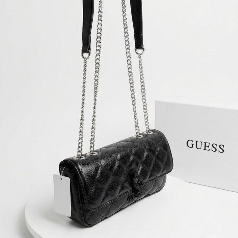 Guess Quilted Patent Leather Chain Bag in White 🤍✨