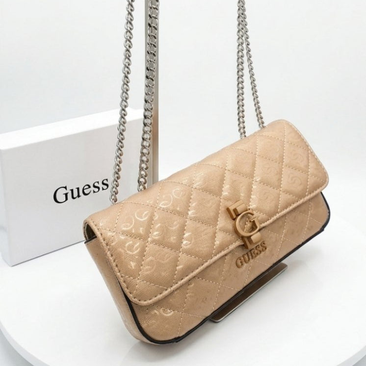 Guess Quilted Patent Leather Chain Bag in White 🤍✨