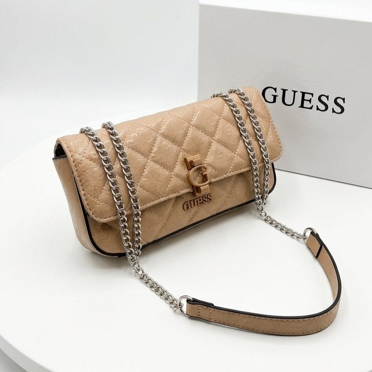 Guess Quilted Patent Leather Chain Bag in White 🤍✨