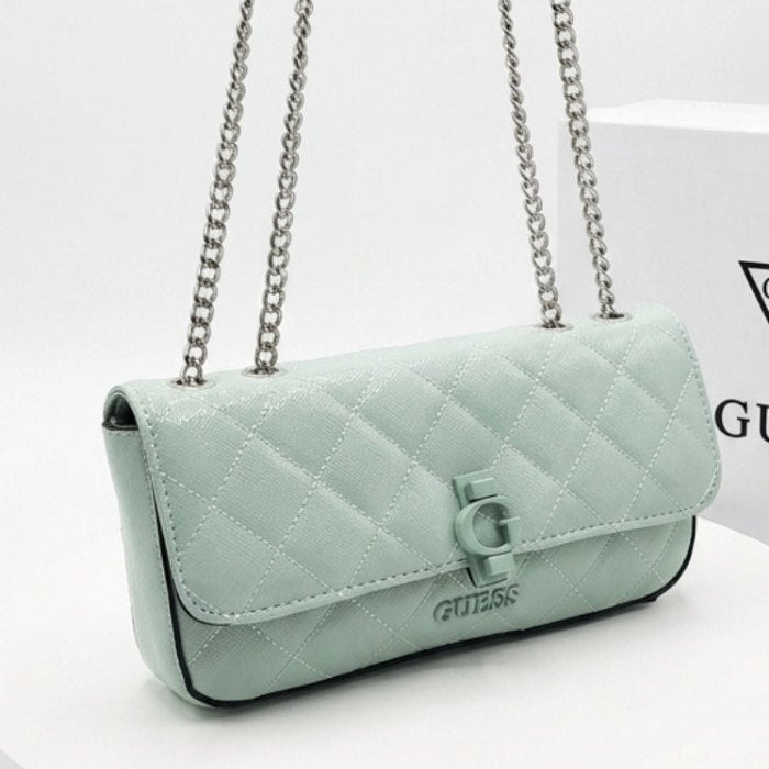 Guess Quilted Patent Leather Chain Bag in White 🤍✨