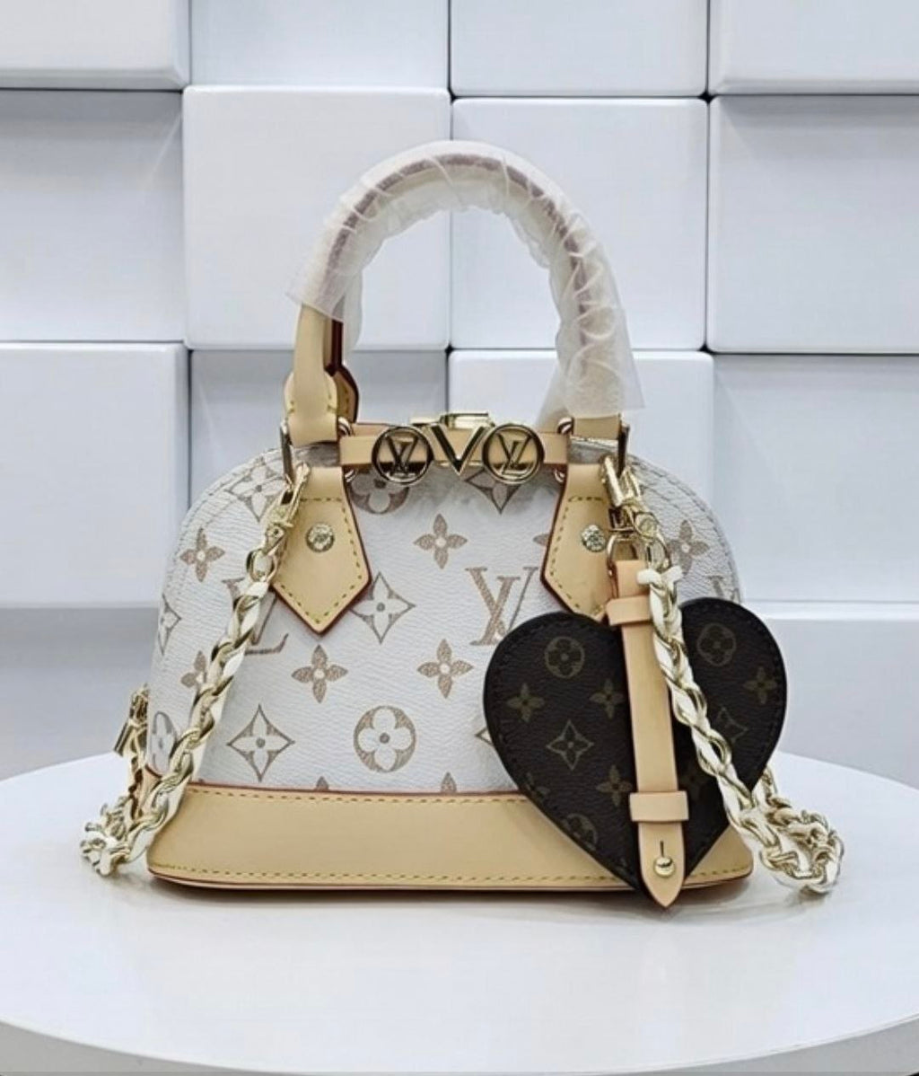 Louis Vuitton Inspired Heart Charm Handbag in White & Brown 👜❤️