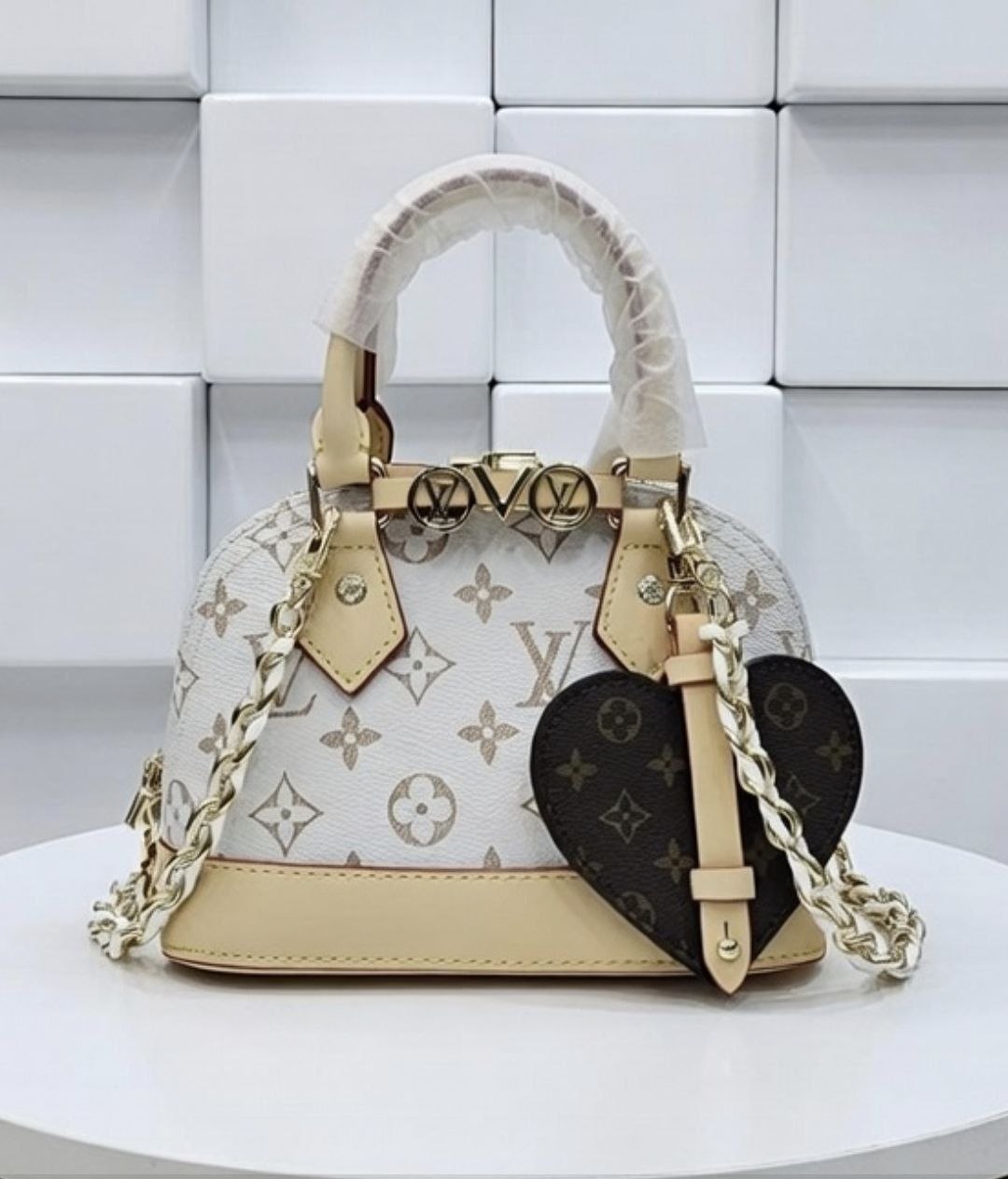 Louis Vuitton Inspired Heart Charm Handbag in White & Brown 👜❤️