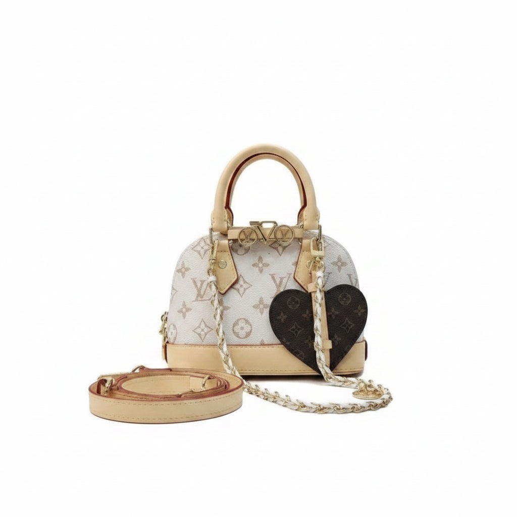 Louis Vuitton Inspired Heart Charm Handbag in White & Brown 👜❤️