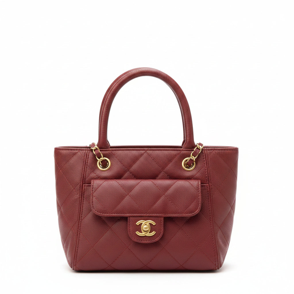 Chanel Quilted Caviar Leather Tote Bag in Deep Red 👜💎✨