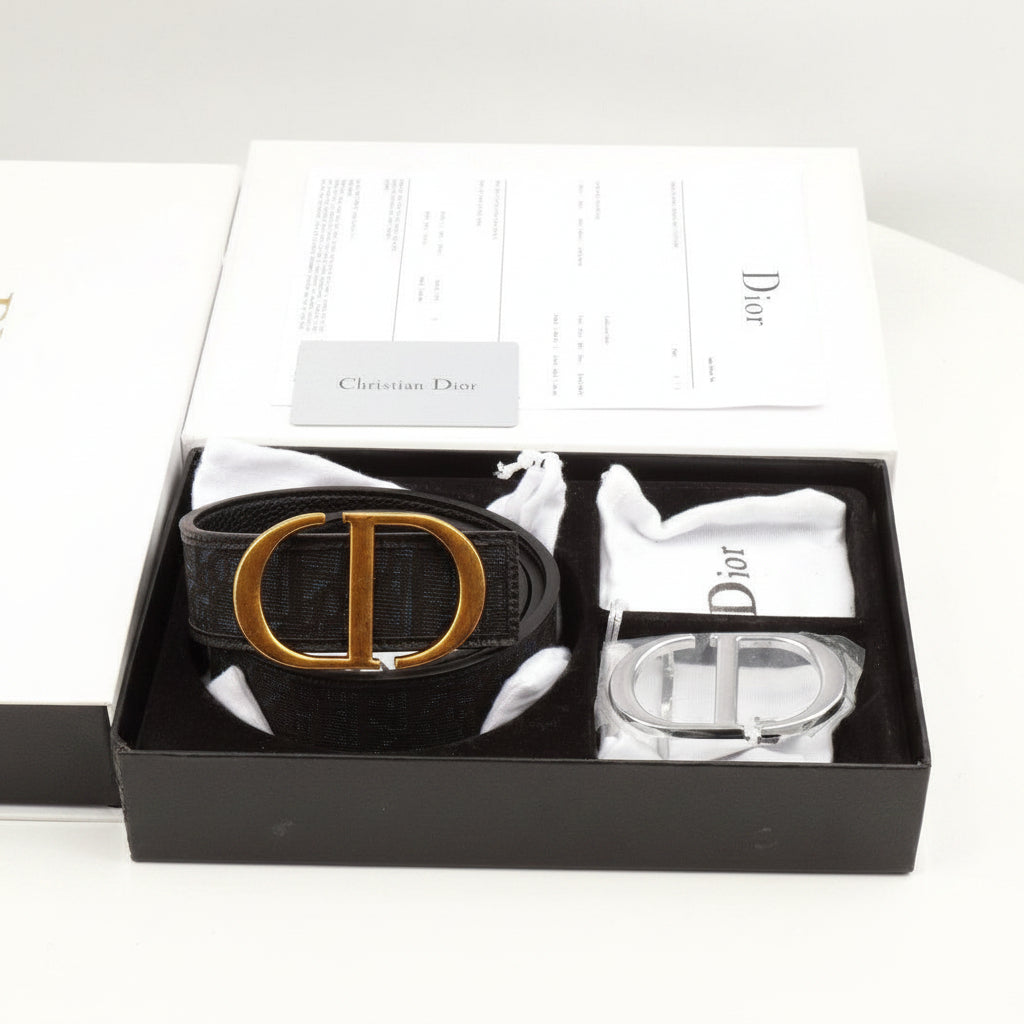 Christian Dior Reversible Belt Set with Gold and Silver Buckles ✨