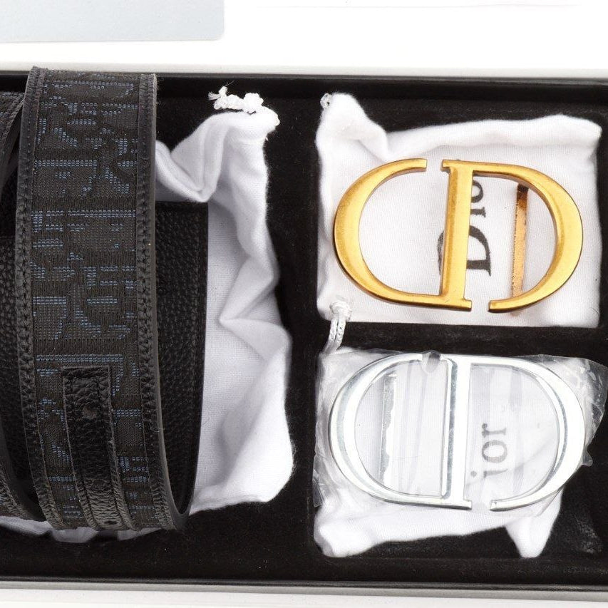 Christian Dior Reversible Belt Set with Gold and Silver Buckles ✨