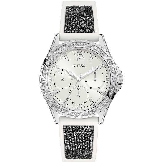 Guess Crystal Embellished Rose Gold and Black Silicone Watch ✨⌚