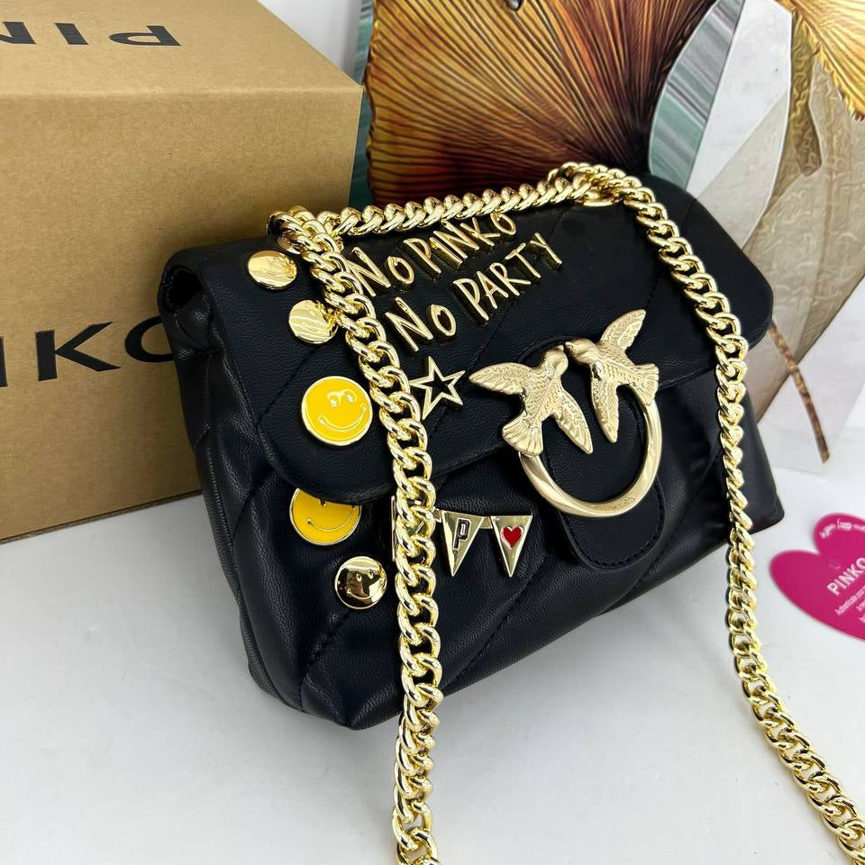 PINKO 'No Pinko No Party' Embellished Bag with Gold Chain 🌟👜