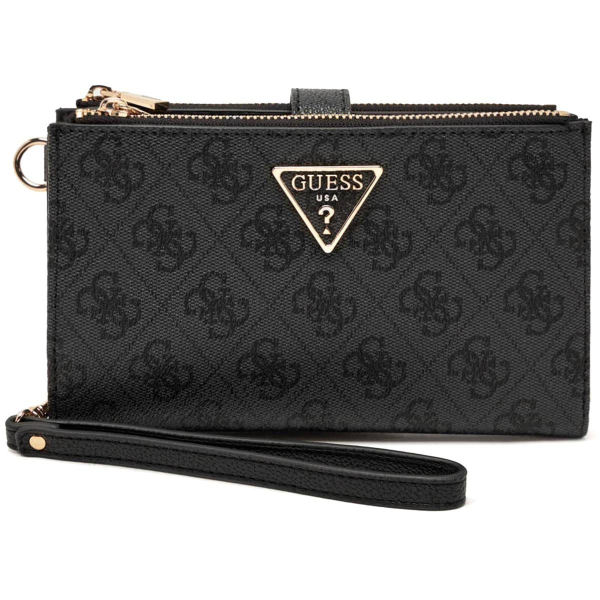 Guess Monogram Wristlet Wallet with Gold Tone Hardware 🖤✨
