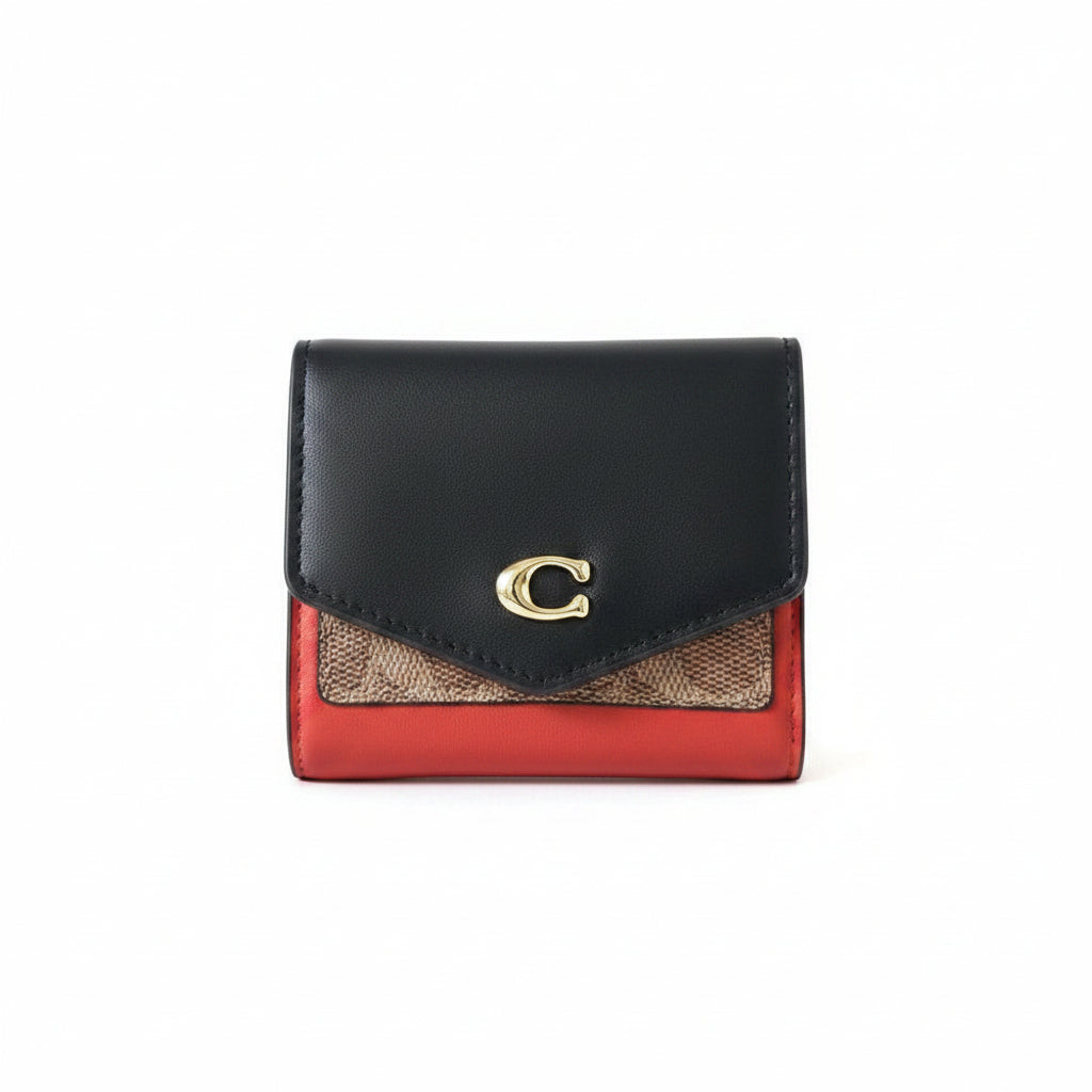 Coach Signature Monogram Compact Leather Wallet in Red & Black 👜✨