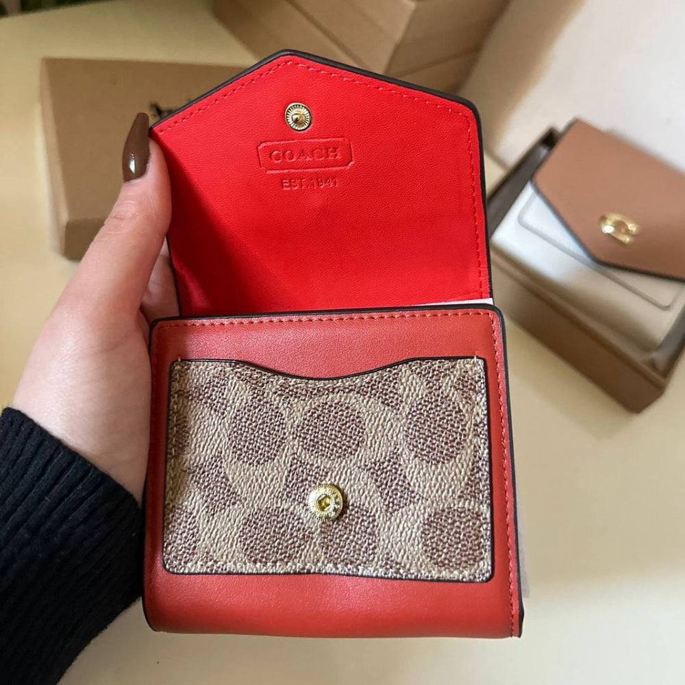 Coach Signature Monogram Compact Leather Wallet in Red & Black 👜✨