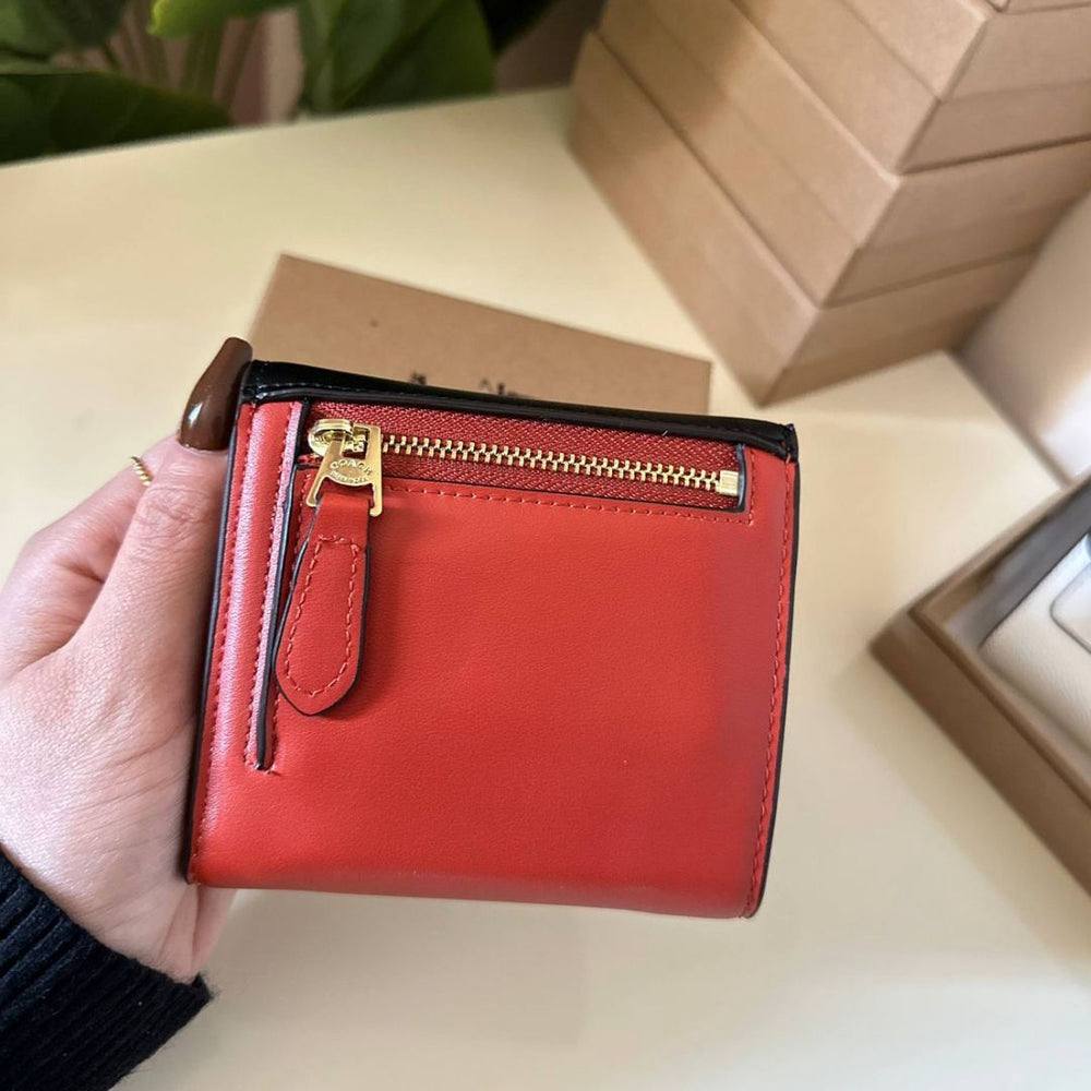 Coach Signature Monogram Compact Leather Wallet in Red & Black 👜✨