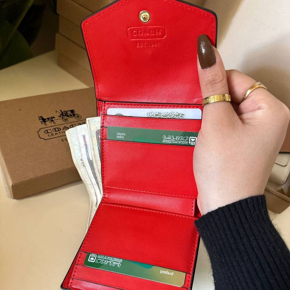 Coach Signature Monogram Compact Leather Wallet in Red & Black 👜✨