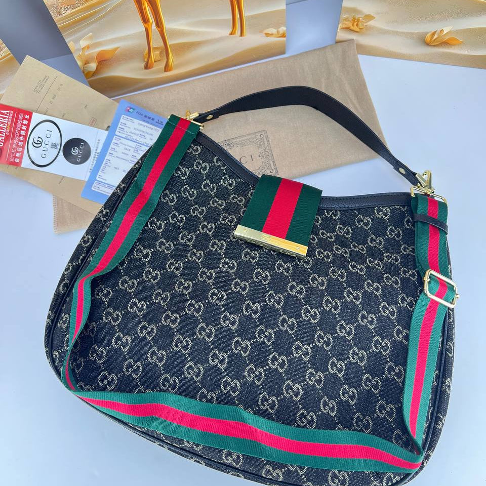 Gucci Monogram Shoulder Bag with Signature Web Stripe 👜✨