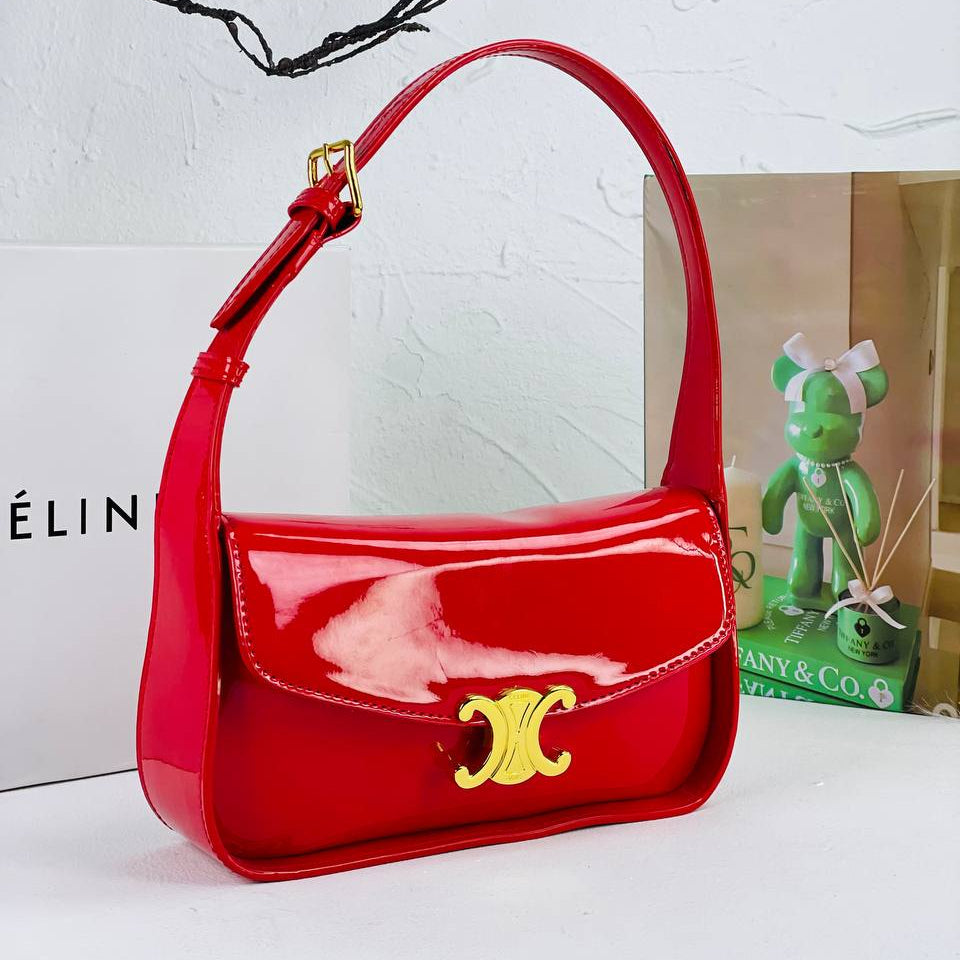Céline Style Patent Leather Shoulder Bag with Gold-Tone Hardware ✨👜