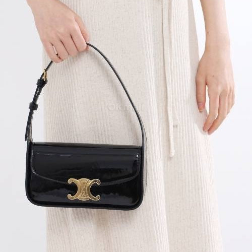 Céline Style Patent Leather Shoulder Bag with Gold-Tone Hardware ✨👜