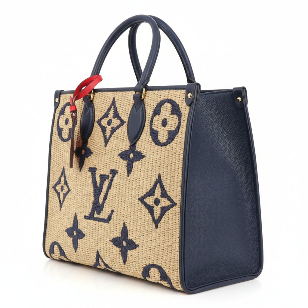 Louis Vuitton OnTheGo Straw Monogram Tote with Red Charm 👜✨