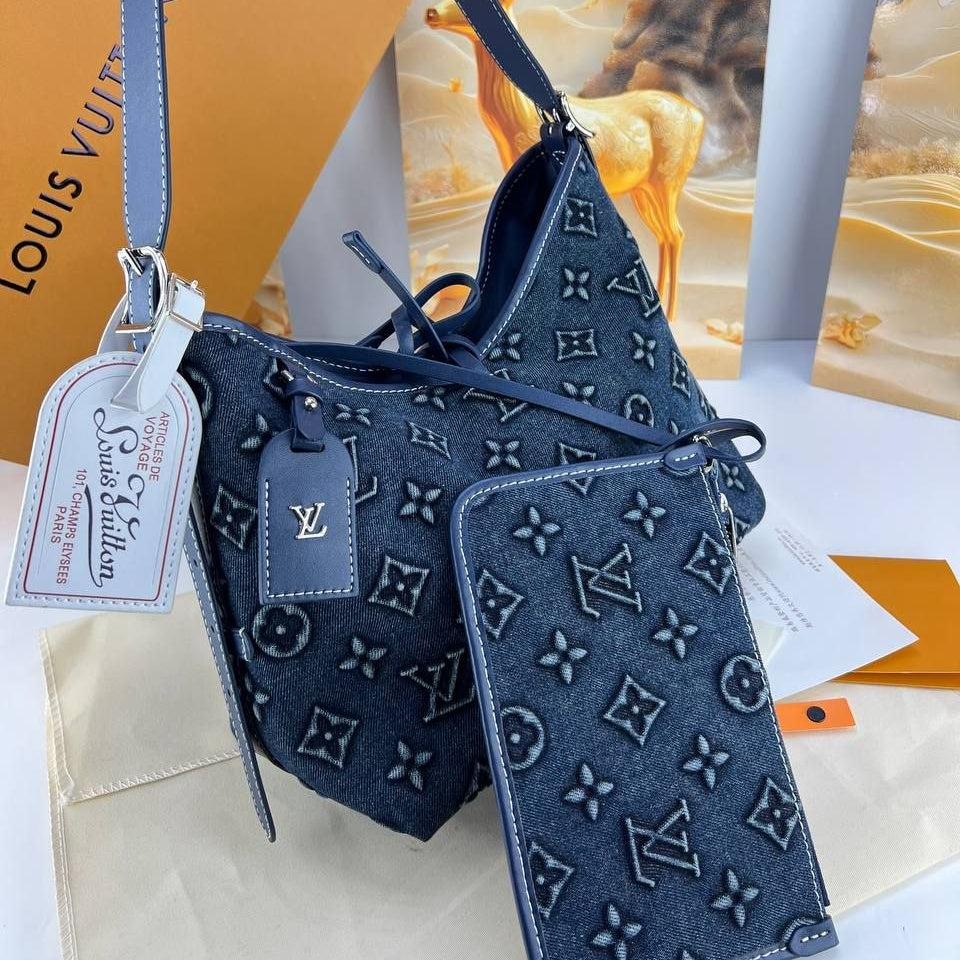 Louis Vuitton Denim Monogram Hobo Bag with Matching Pouch 👜✨💙