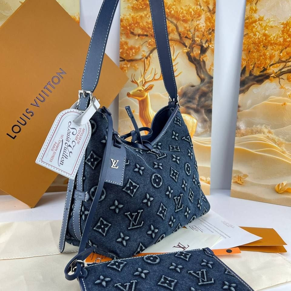 Louis Vuitton Denim Monogram Hobo Bag with Matching Pouch 👜✨💙