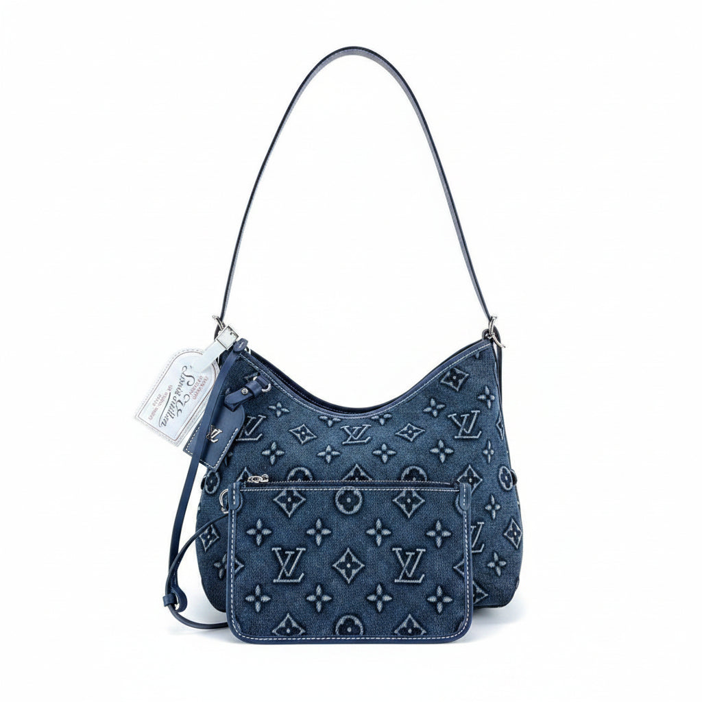 Louis Vuitton Denim Monogram Hobo Bag with Matching Pouch 👜✨💙