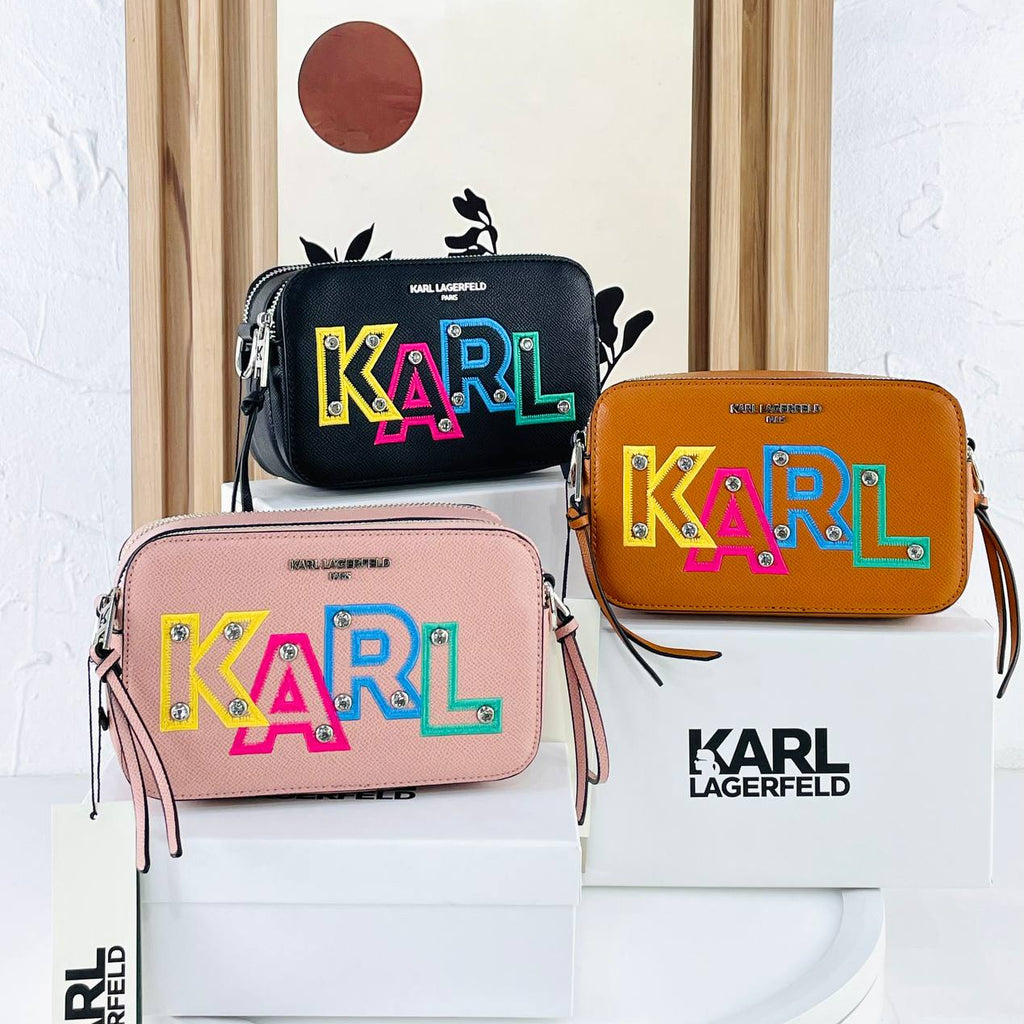 Karl Lagerfeld Embroidered Logo Camera Bag with Stud Details
