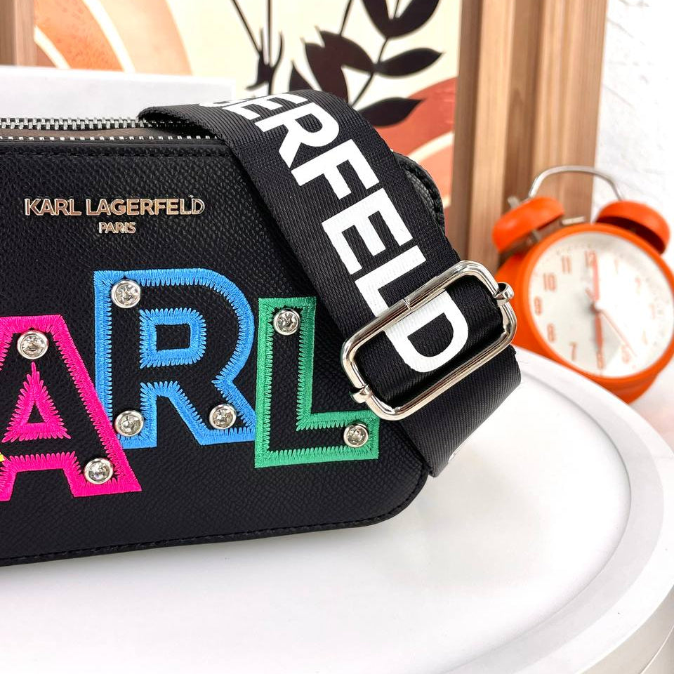 Karl Lagerfeld Embroidered Logo Camera Bag with Stud Details