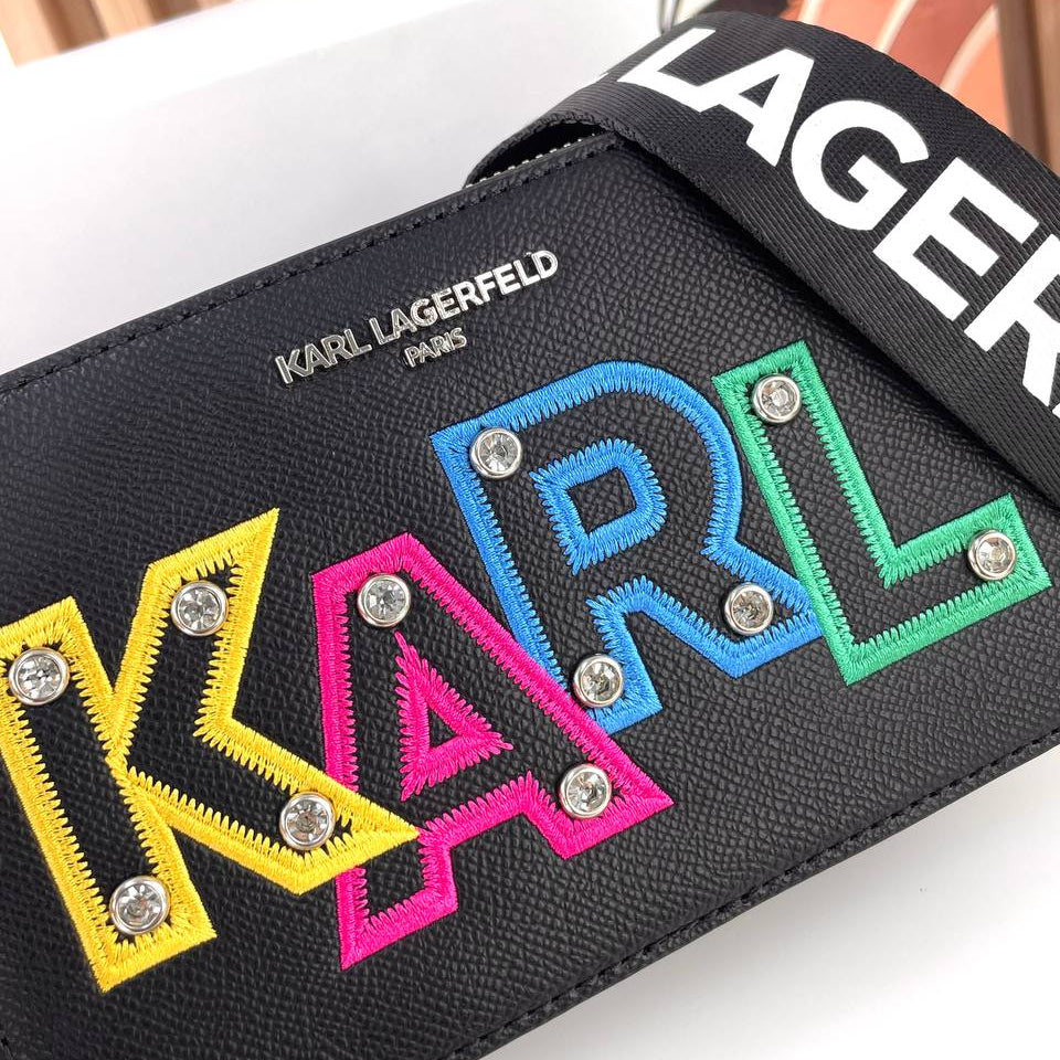 Karl Lagerfeld Embroidered Logo Camera Bag with Stud Details
