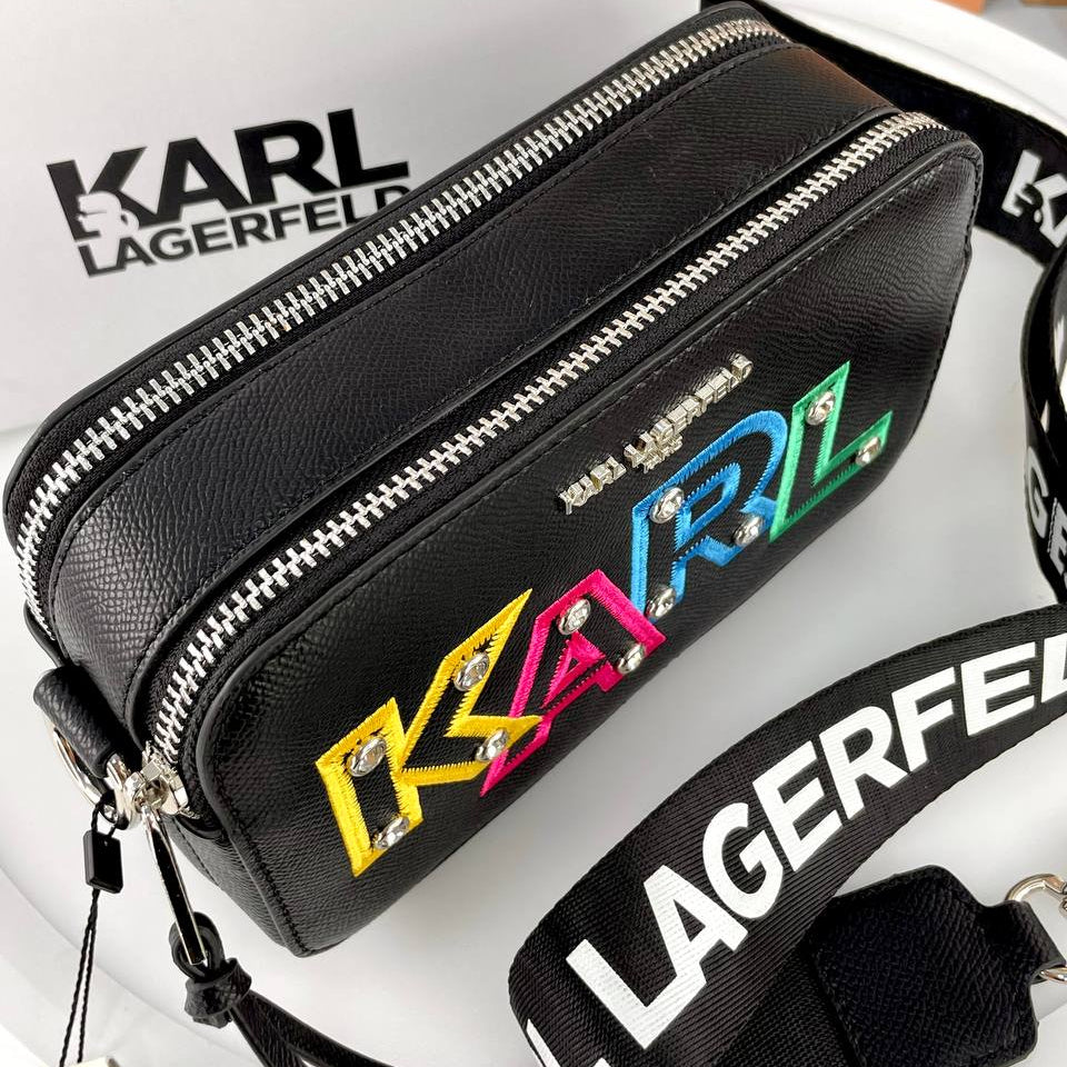 Karl Lagerfeld Embroidered Logo Camera Bag with Stud Details