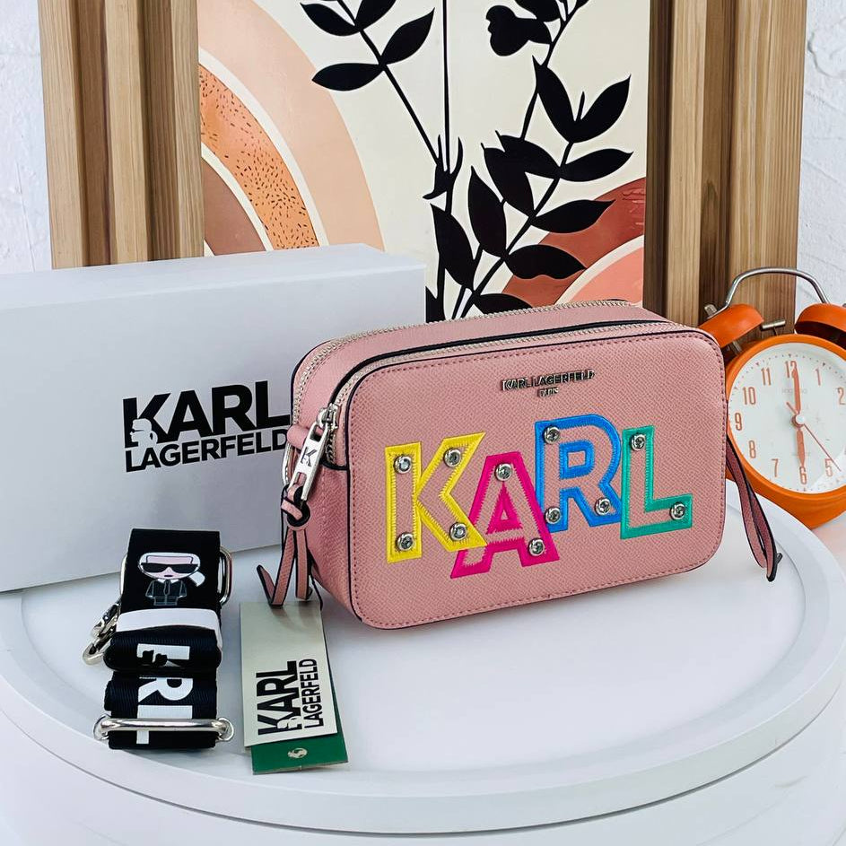 Karl Lagerfeld Embroidered Logo Camera Bag with Stud Details