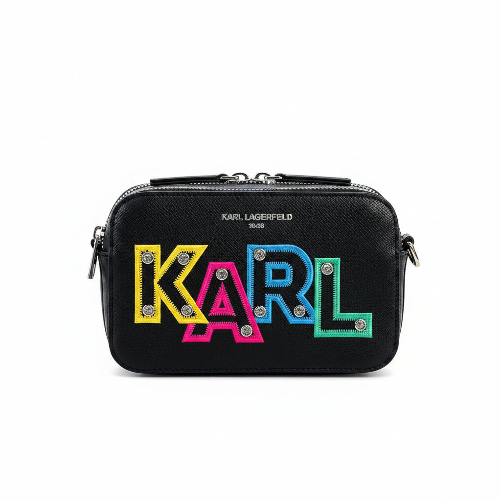 Karl Lagerfeld Embroidered Logo Camera Bag with Stud Details