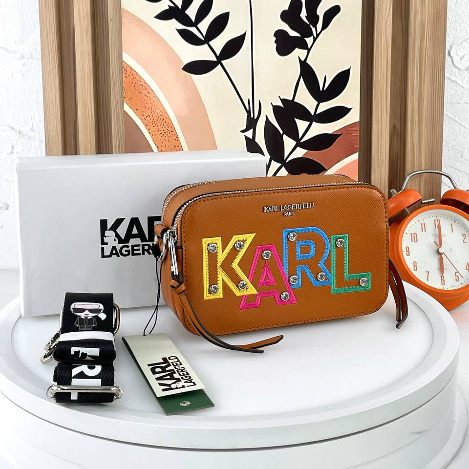 Karl Lagerfeld Embroidered Logo Camera Bag with Stud Details