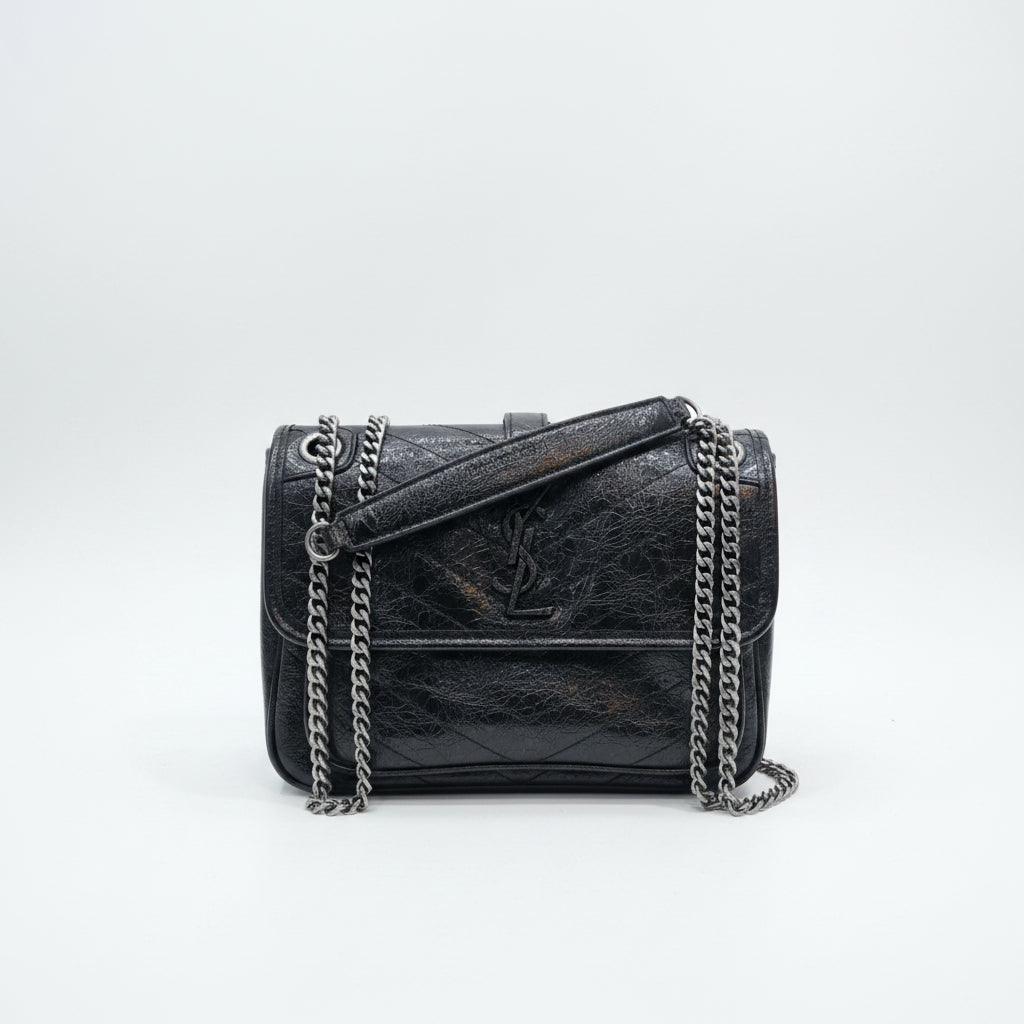 Saint Laurent Mirror Original Chain Bag in Distressed Black