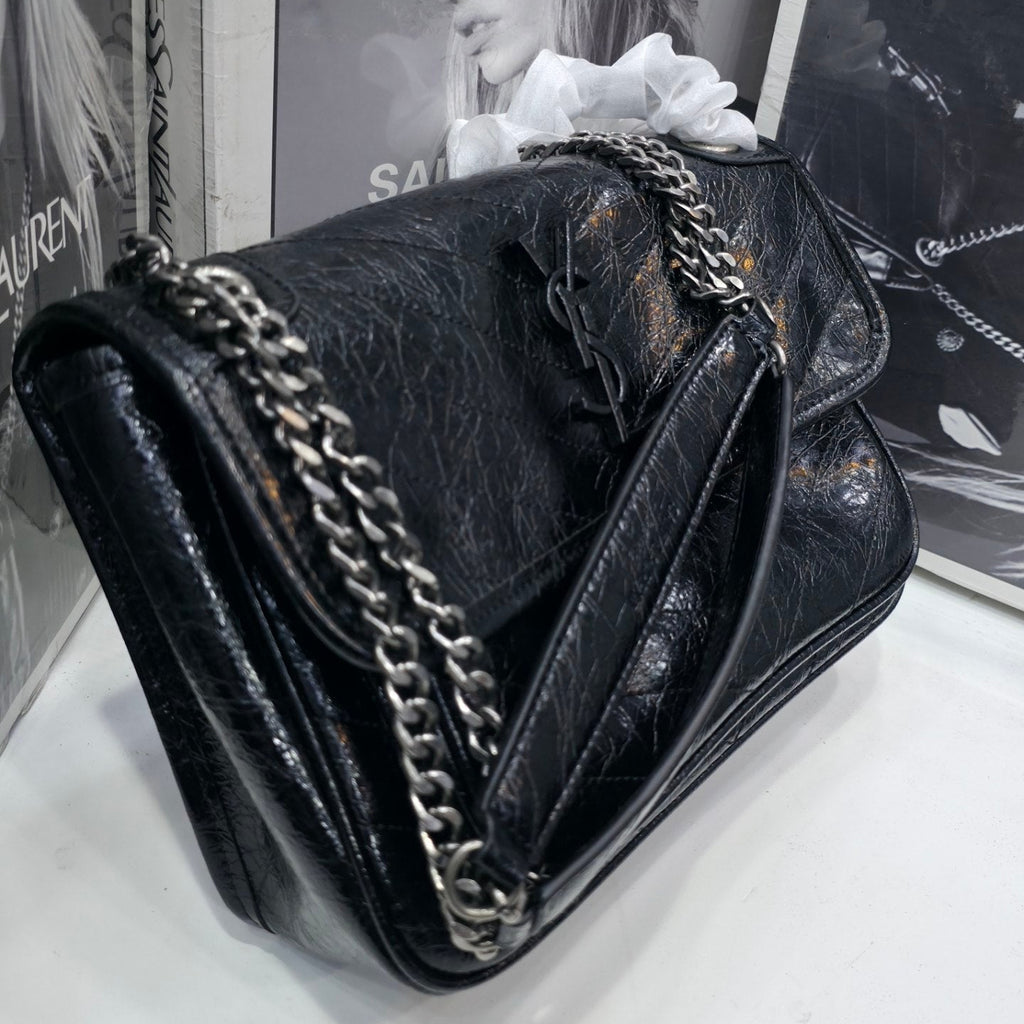 Saint Laurent Mirror Original Chain Bag in Distressed Black