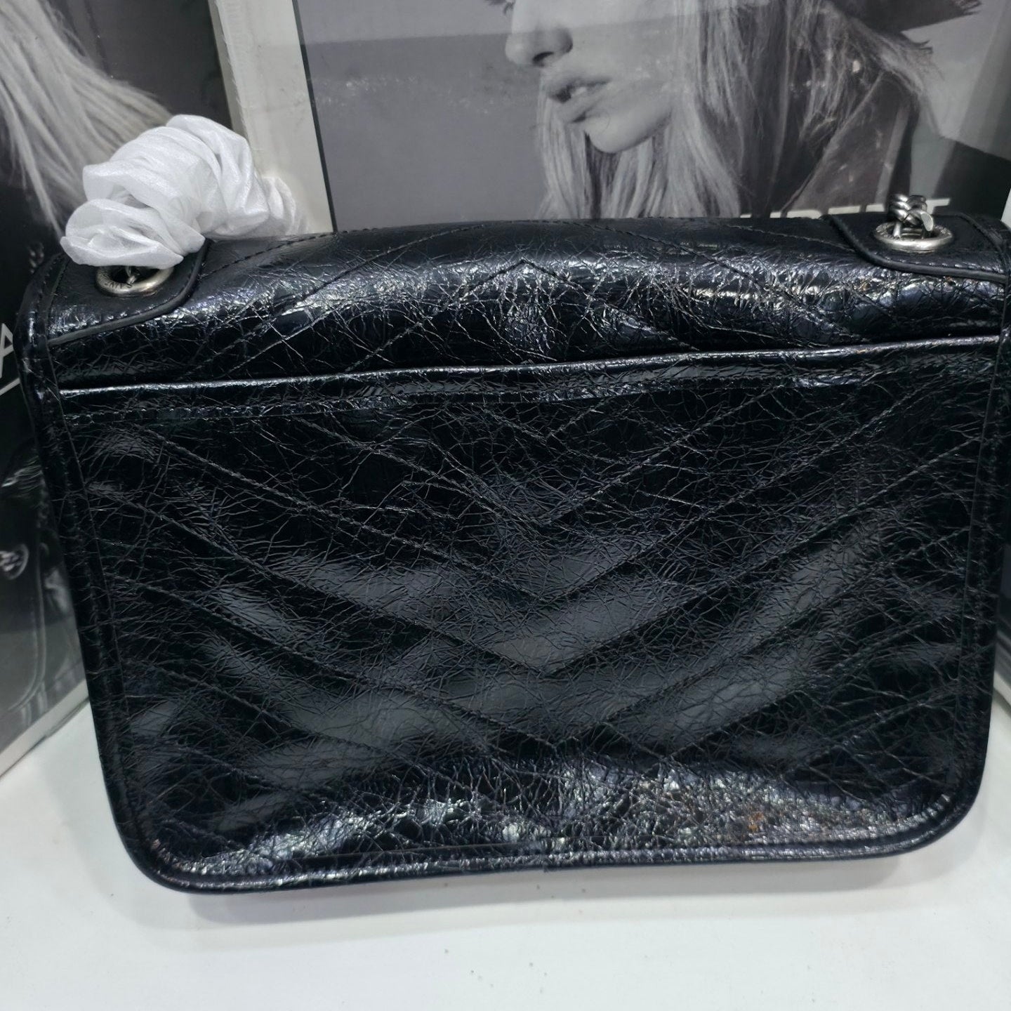 Saint Laurent Mirror Original Chain Bag in Distressed Black