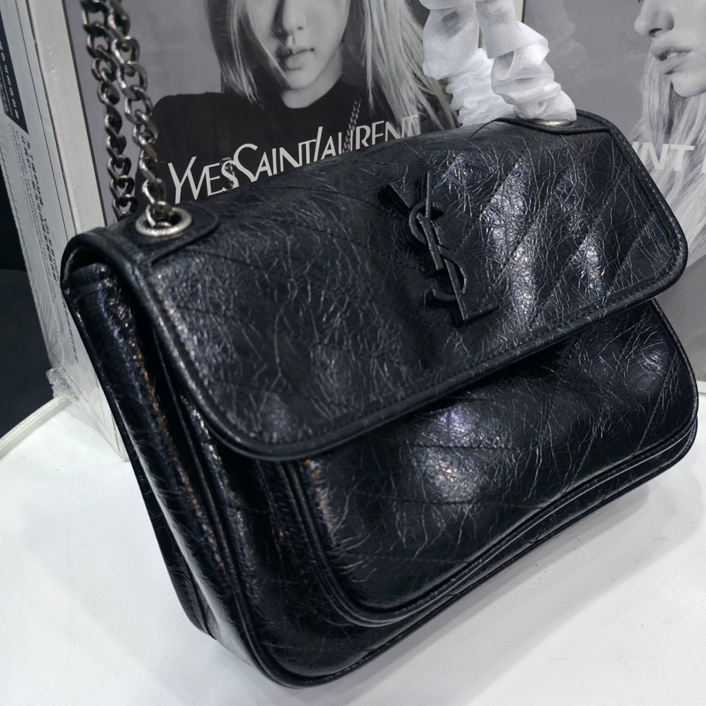 Saint Laurent Mirror Original Chain Bag in Distressed Black