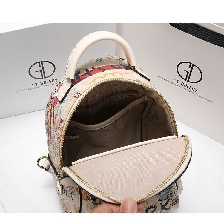 I.T GOLEDY Graffiti Print Mini Backpack with Playful Bear and Cat