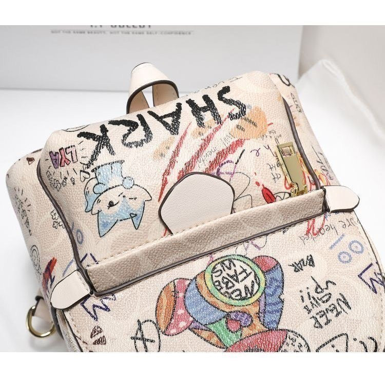 I.T GOLEDY Graffiti Print Mini Backpack with Playful Bear and Cat