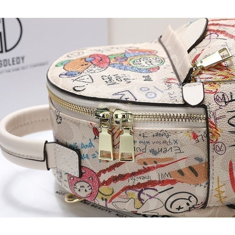 I.T GOLEDY Graffiti Print Mini Backpack with Playful Bear and Cat