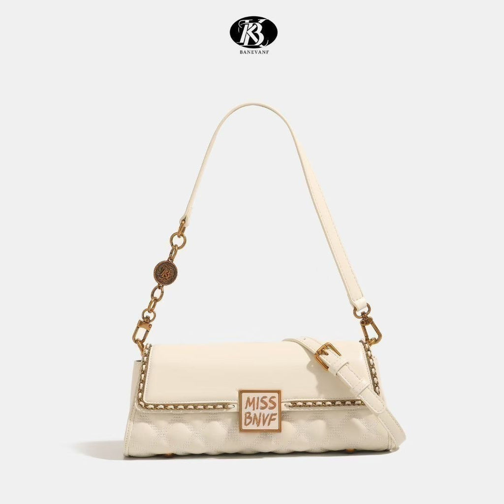 Miss BNVF Off-White Quilted Shoulder Bag with Chain Detail